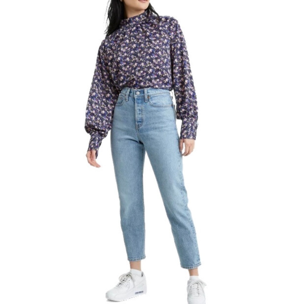 Levi's Blue Mid-Wash High-Rise Button-Fly Wedgie Icon Fit Ankle Jeans Size 25